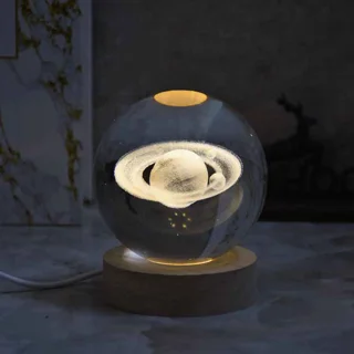 چراغ خواب مدل گوی کریستالی طرح سیاره زحل 3D کد۳۲۳
