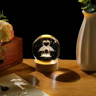 چراغ خواب مدل گوی کریستالی طرح فلامینگو 3D کد۳۱۲