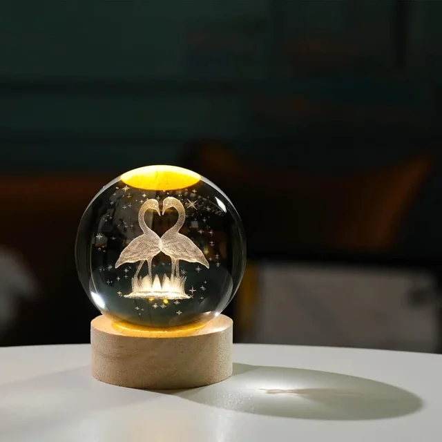 چراغ خواب مدل گوی کریستالی طرح فلامینگو 3D کد۳۱۲