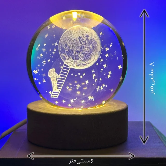 چراغ خواب مدل گوی شیشه ای سه بعدی طرح فضانورد و ماه نردبان 101541176