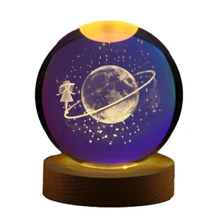 چراغ خواب مدل گوی کریستالی طرح ماه و دختر 3D کد۳۲۶