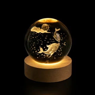 چراغ خواب طرح گوی کریستال مدل دلفین 3D کد303
