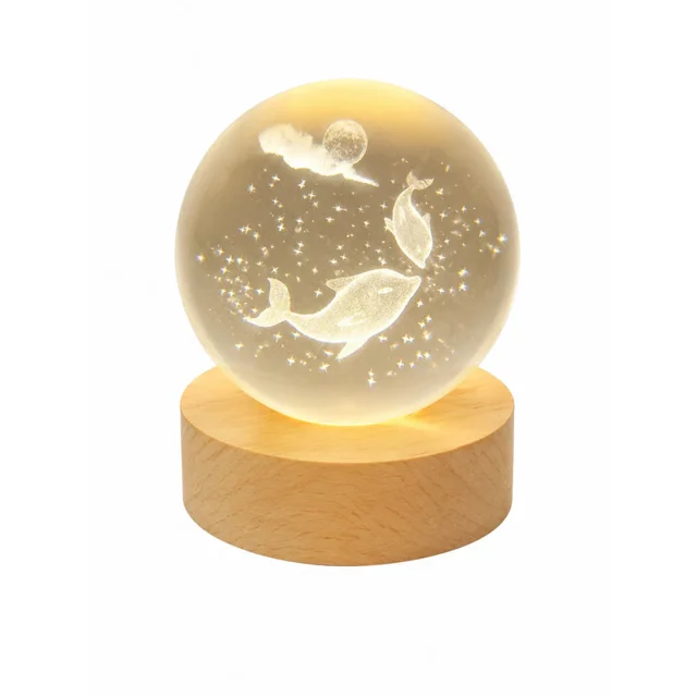 چراغ خواب طرح گوی کریستال مدل دلفین 3D کد303
