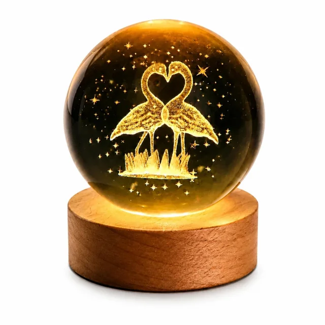 چراغ خواب مدل گوی کریستالی طرح فلامینگو 3D کد۳۱۲