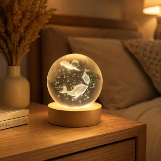 چراغ خواب طرح گوی کریستال مدل دلفین 3D کد303